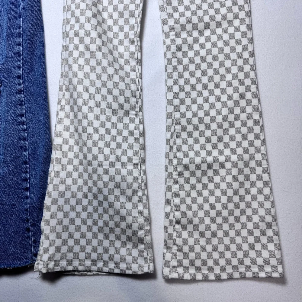 Bundle of 2: Distressed Blue Jeans & Checkered Flare Pants sz 12